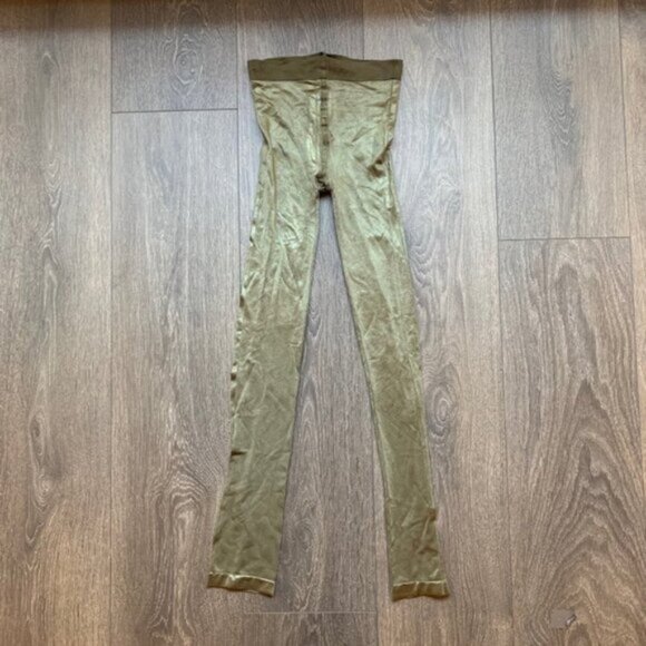 H&M Women's Leggings Tights Shimmer Metallic Shine Green Full length Footless - Picture 8 of 9